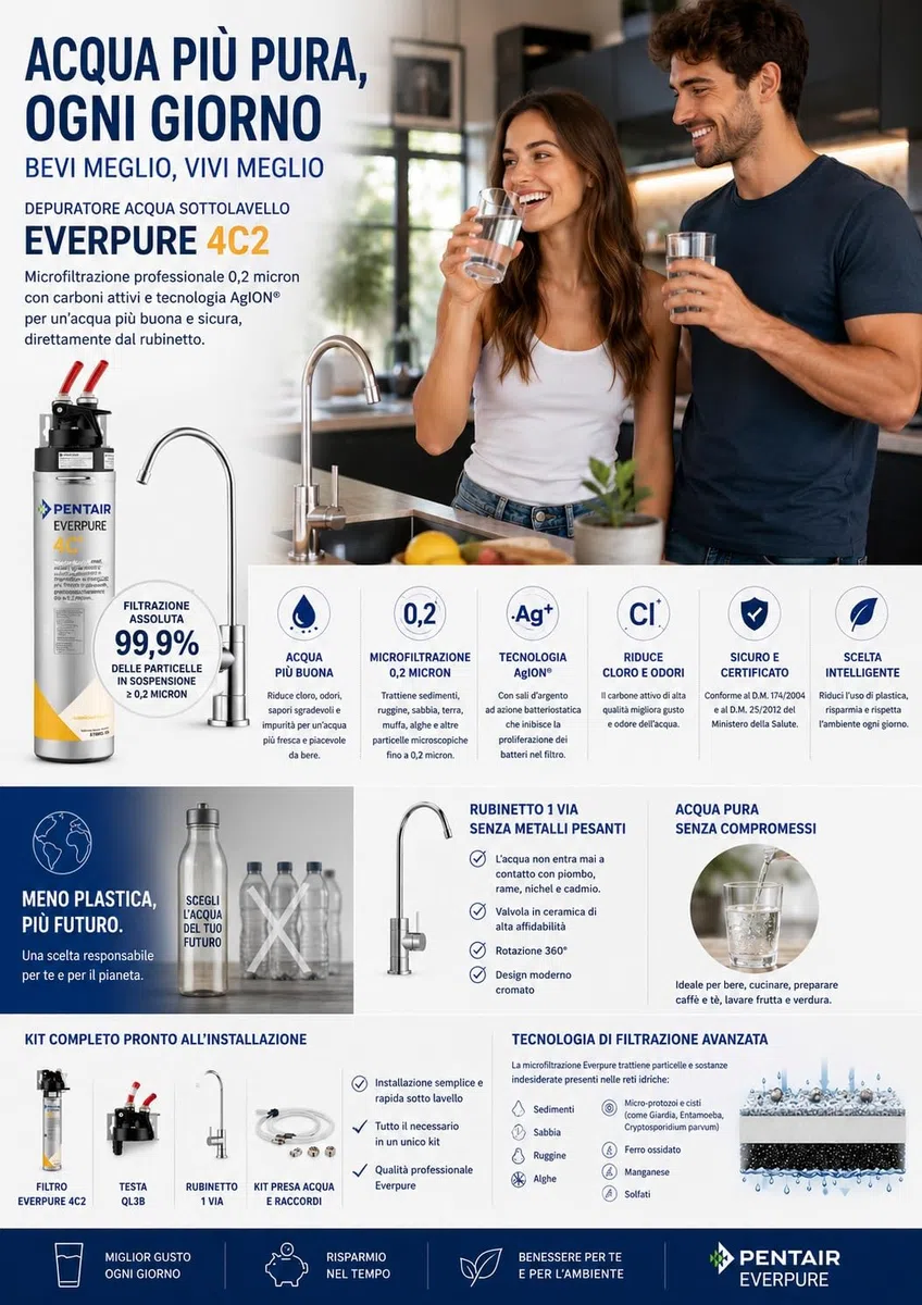 Depuratore Acqua Everpure 4C2 0,2 Micron con Rubinetto 1 Via