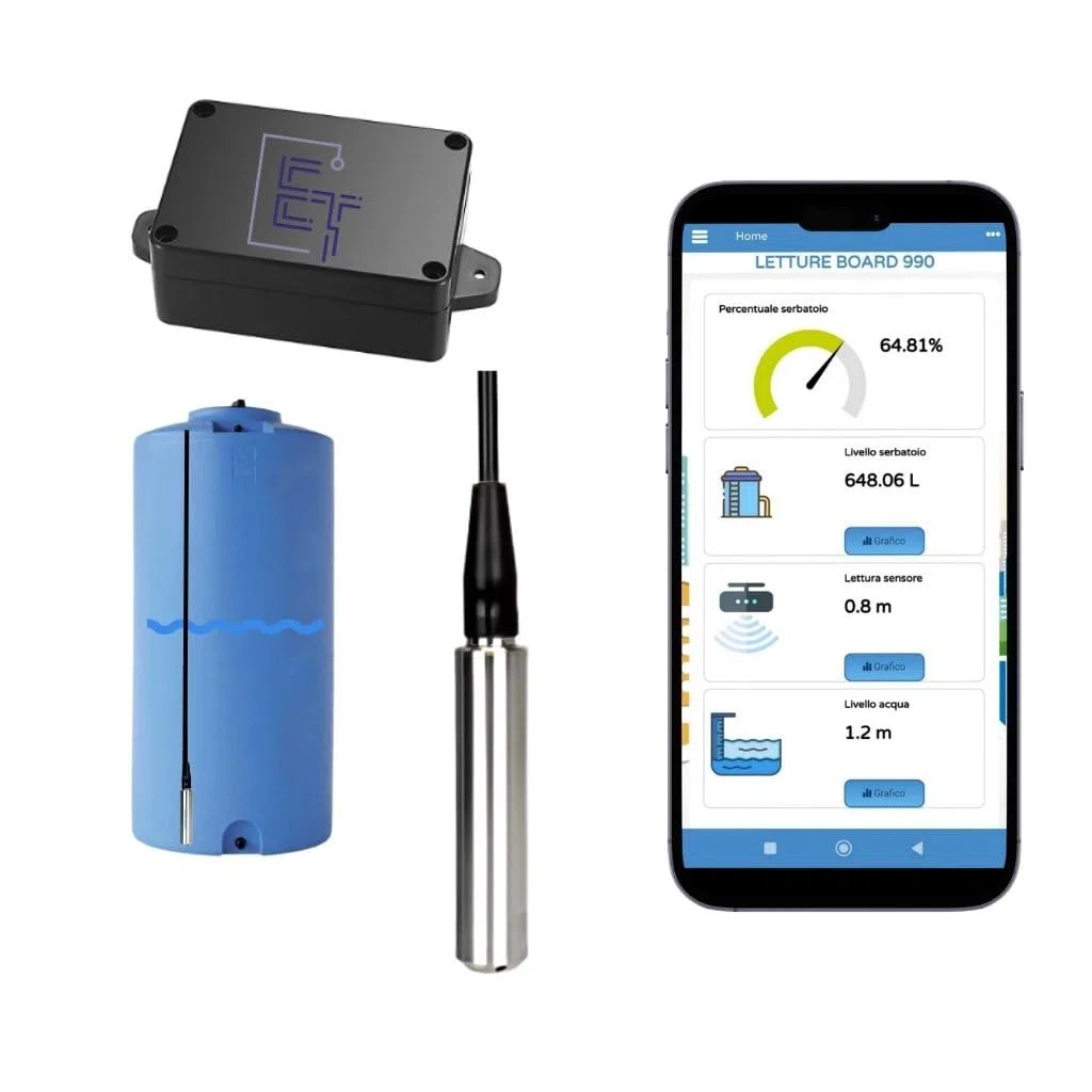 Sensore livello per Cisterne Pozzi e Serbatoio WiFi con sonda di pressione Idrostatica - Water Meter Pro - Made in Italy (Sonda 0-3M cavo 10M)
