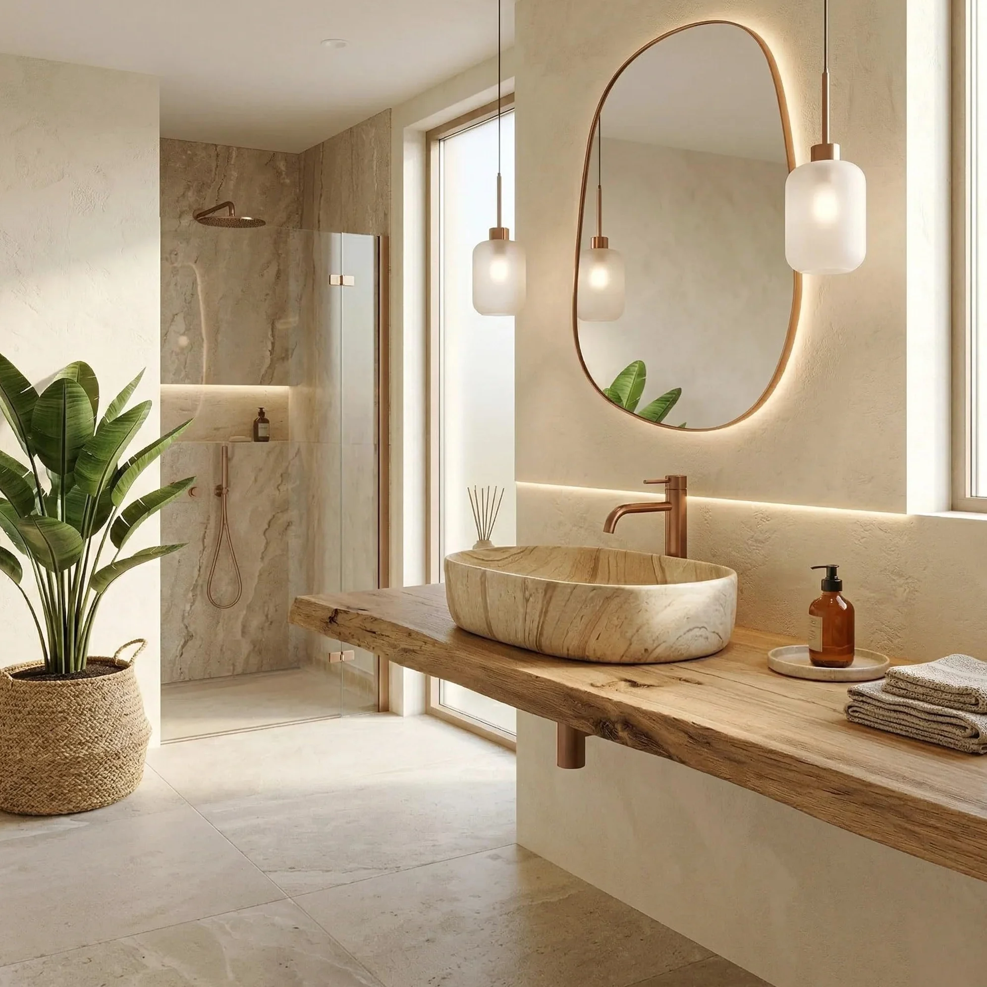 Rea - Lavabo da appoggio Nadia 60 Ovale - Ceramiche Sanitarie - Beige, Pietra Artificiale - 61 x 38,5 x 12 cm