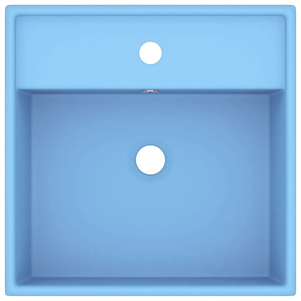 vidaXL Lavabo Troppopieno Lavello per Bagno Lavandino per Toilette Prodotti per Bagno Vaschetta Cubico Azzurro Opaco 41x41cm Ceramica