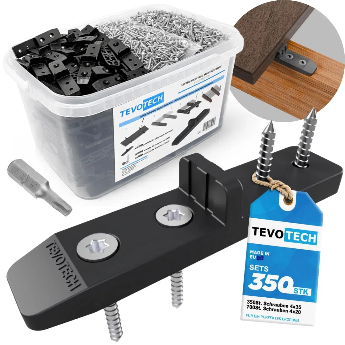 TEVOTECH Set da 350 connettori per terrazza con viti per fissaggio invisibile di lame in legno e terrazza