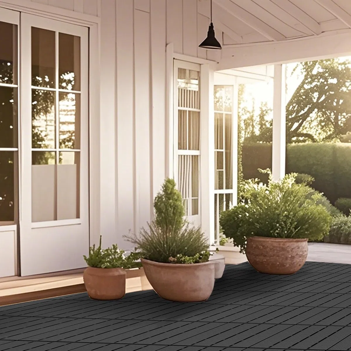 Confezione da 44 Piastrelle per Pavimentazione Esterna Ad Incastro - 30x30 Cm, Impermeabili, Ideali per Balconi, Verande, Giardini E Bordi Piscina - Superficie Dark Grey Texture