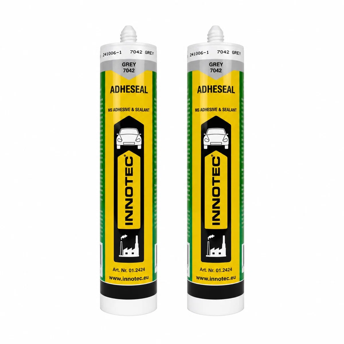 2 pezzi Innotec Adheseal Grigio adesivo e sigillante a base di polimeri MS – Aderente anche a materiali delicati – Verniciabile bagnato – 290 ml Adheseal sigillante elastico permanente
