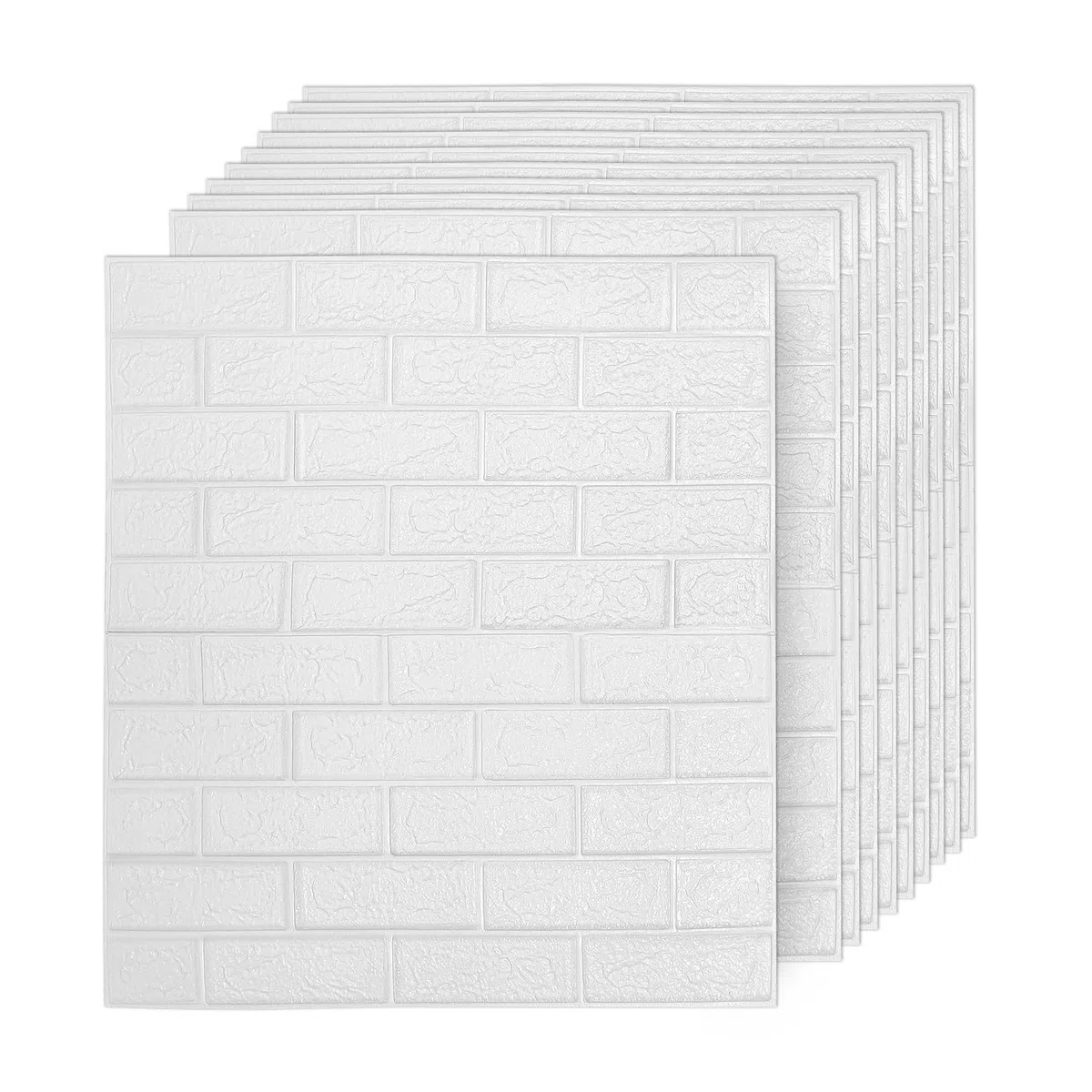 40 pezzi di pannelli murali 3D 77 x 70 cm, rivestimento murale autoadesivo, effetto pietra, carta da parati impermeabile, adesivo murale in mattoni, per cucina, camera da letto, bagno, bianco