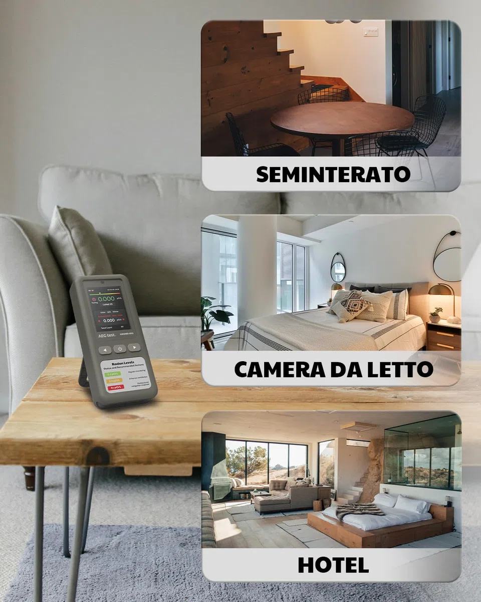HOUND-1011 Rilevatore radon portatile per casa, leggero, sensore ad alta precisione, 45 giorni, facile da usare, per misurazioni brevi e lunghe in pCi/L o Bq/m³, per seminterrato – Grigio
