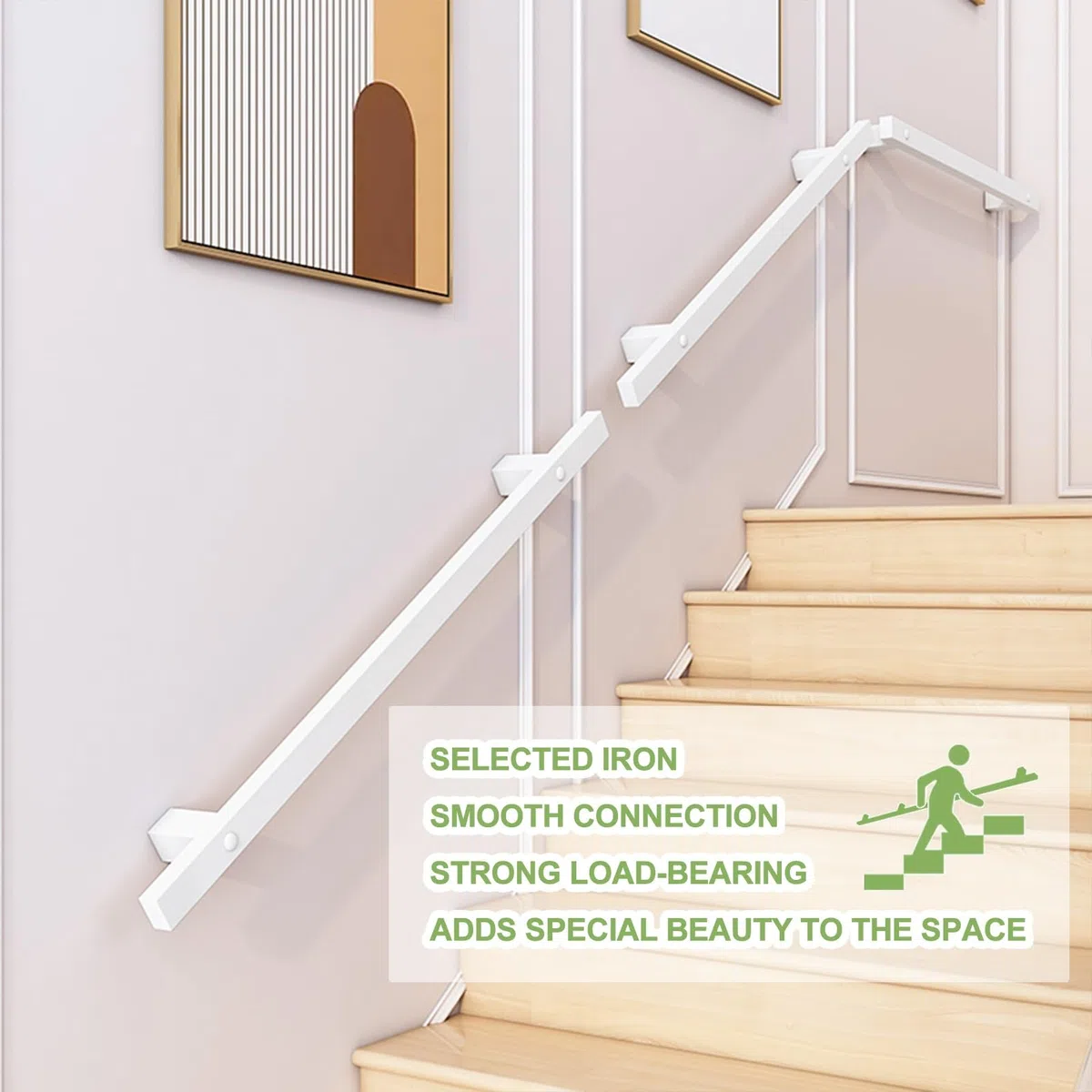 Corrimano Bianco per Scale Interne, Corrimano per Ringhiera per Scale Quadrate in Metallo, Kit Ringhiera per Ringhiera con Staffe in Ferro battuto e Viti in Metallo(200cm)