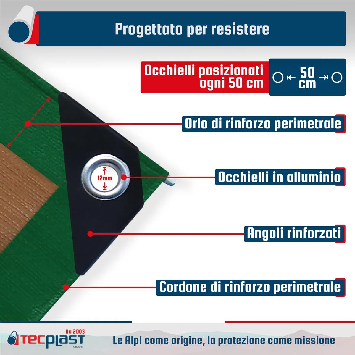 Telo per Tetto 6x8 m - TECPLAST - HQ250TO - Verde e Marrone - Alte Prestazioni - Telone Impermeabile per Conciatetti e Carpentieri