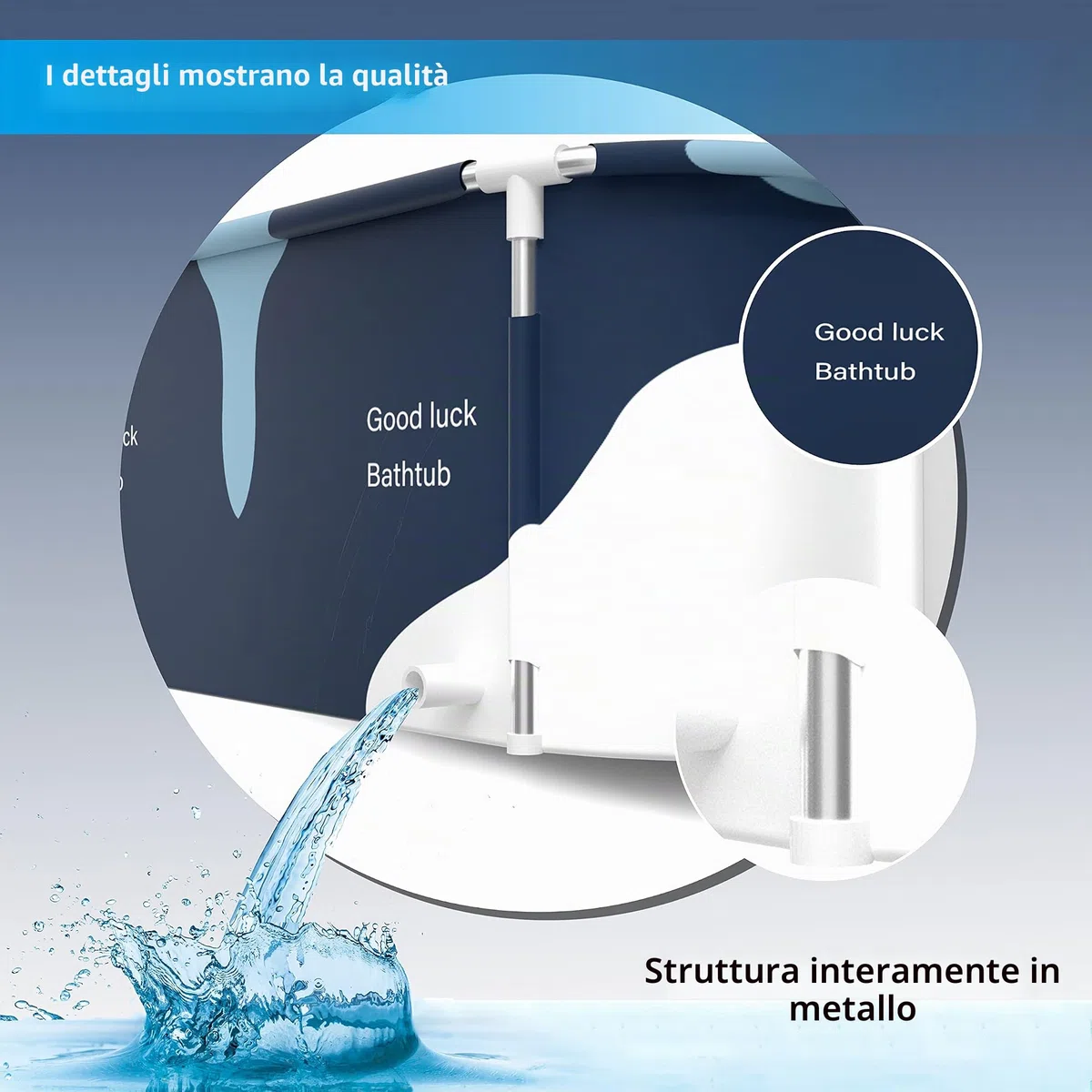 Vasca da bagno pieghevole portatile 140 cm con telaio in metallo, grande famiglia per adulti, conversione efficace da bagno caldo e freddo, 140x60x55 cm