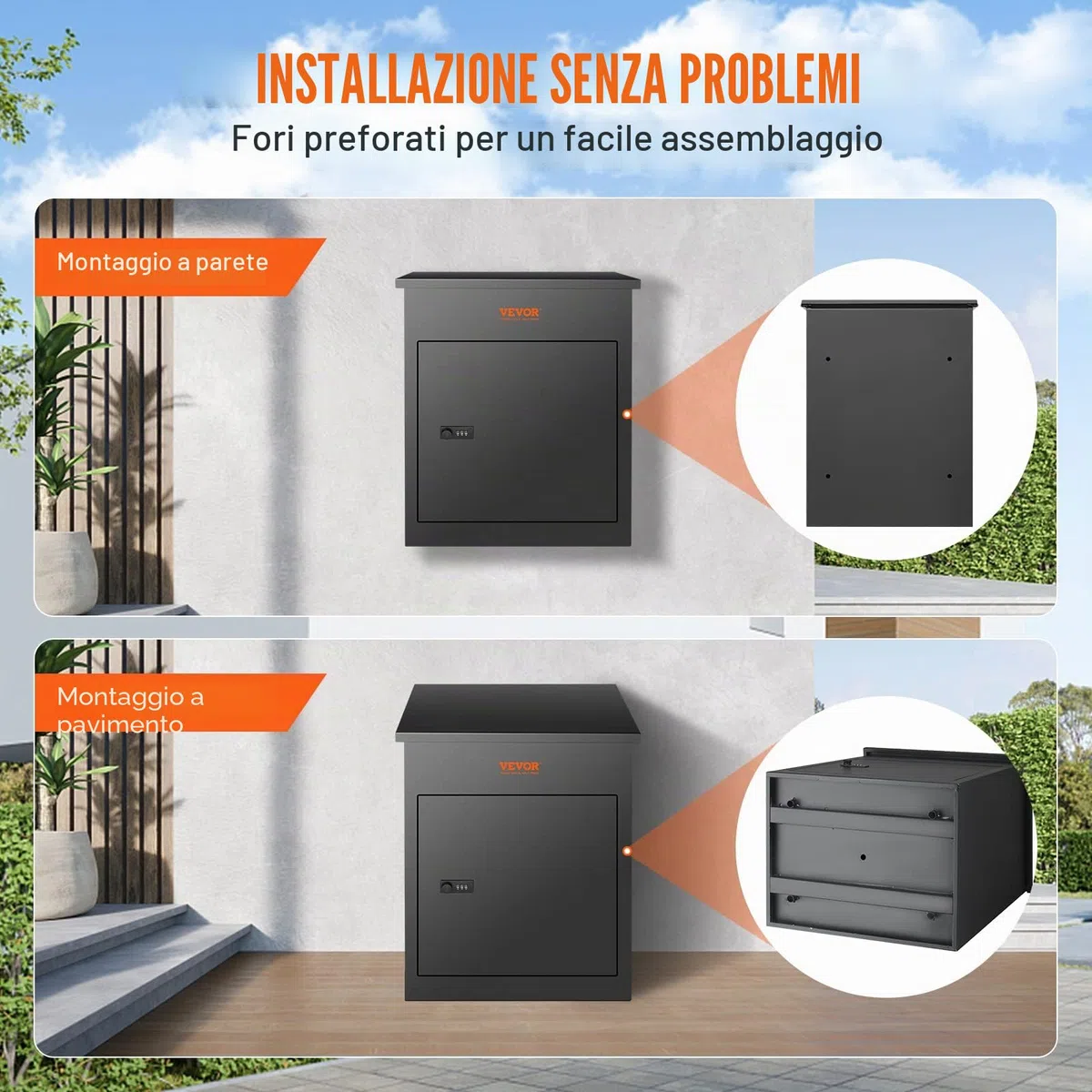 VEVOR Cassetta Postale per Pacco da Parete in Acciaio Zincato con Serratura a Codici 44x35x58,3 cm Capacità Carico 15-20 kg, Cassetta Murale per Pacchi Dimensioni max. per Pacco da 35,5x11,5x19,2 cm