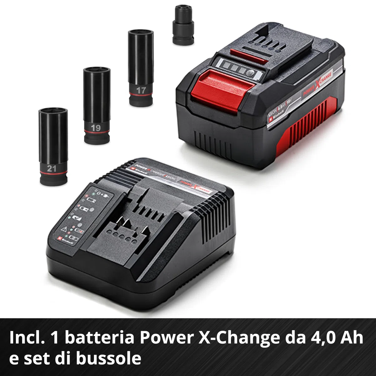 Einhell Professional Avvitatore a percussione IMPAXXO 18/450 (1x4,0Ah) Power X-Change (18 V, 450 Nm, brushless, attacco quadrato esterno, incl. batteria da 4 Ah, caricabatterie, set bussole)