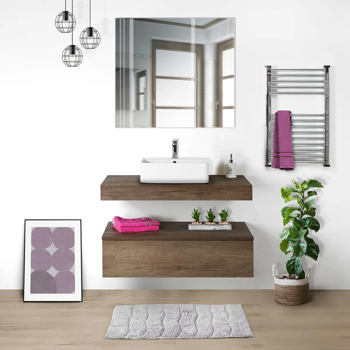 Lavabo Bagno forma Rettangolare in Ceramica Bianco Lucido Misure 53 x 42 x 15 cm - Per piani d'appoggio sospeso in bagno e mobili da toilette